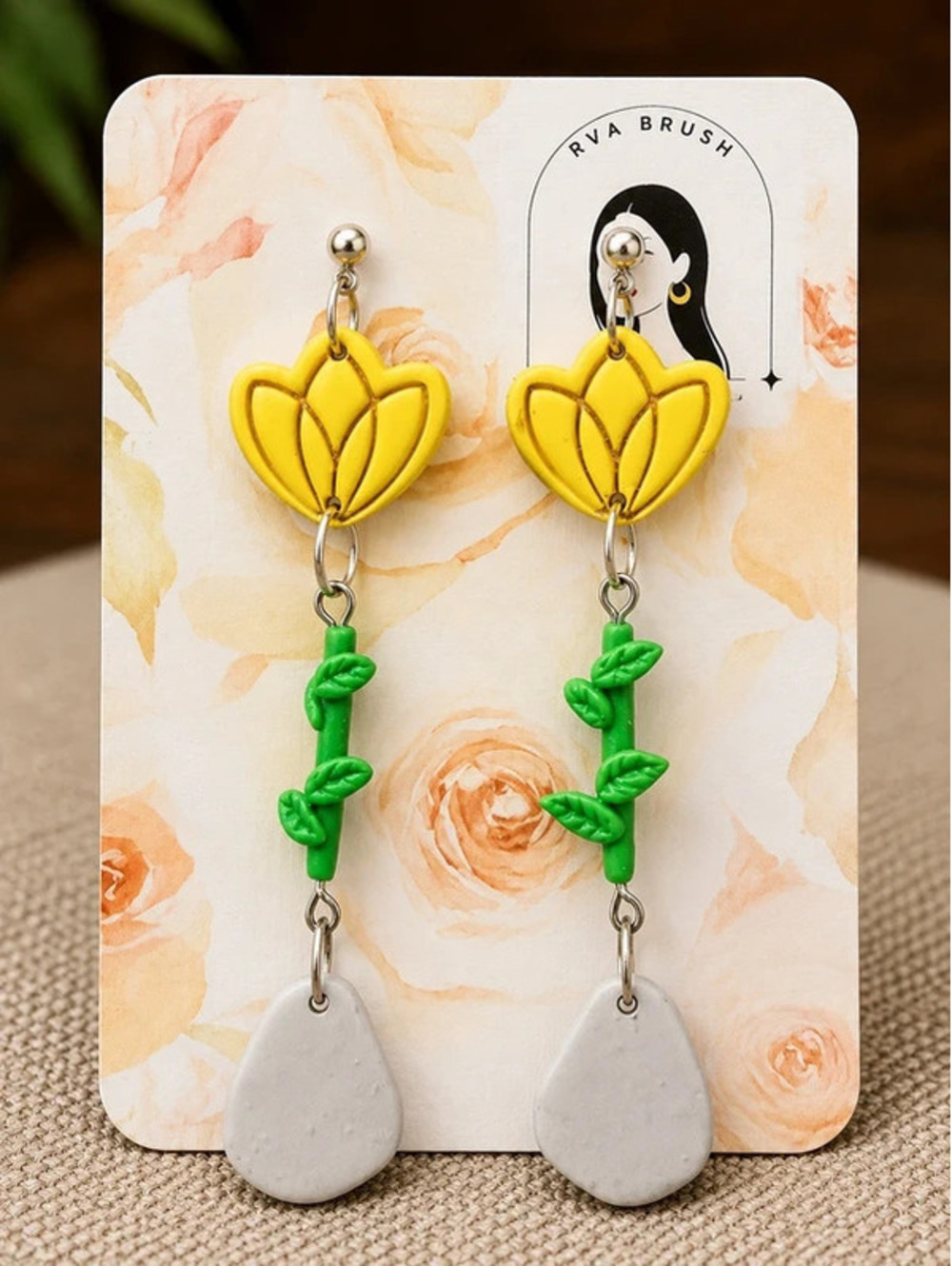 Yellow Flower Dangle Earrings Handmade Floral Nature Jewelry Gift for Her